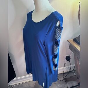 Covercharge Blue Women’s Cold-Shoulder Top with Embellished Sleeve Medium